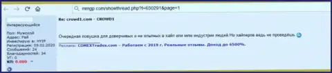 Критичный честный отзыв, который направлен в адрес неправомерно действующей компании Crowd1