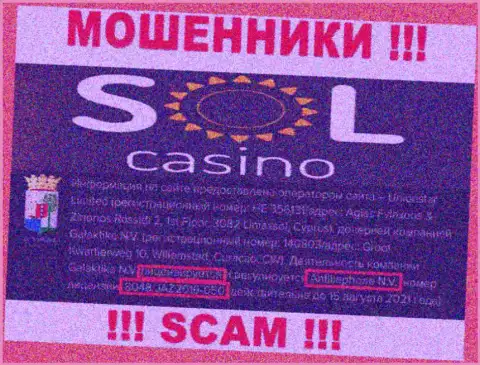 Будьте очень осторожны, зная лицензию Sol Casino с их сайта, уберечься от противозаконных деяний не получится - это МАХИНАТОРЫ !!!