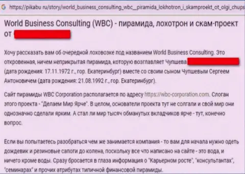 Разоблачающая, на просторах всемирной сети internet, информация о жульнических деяниях WBC-Corporation Com