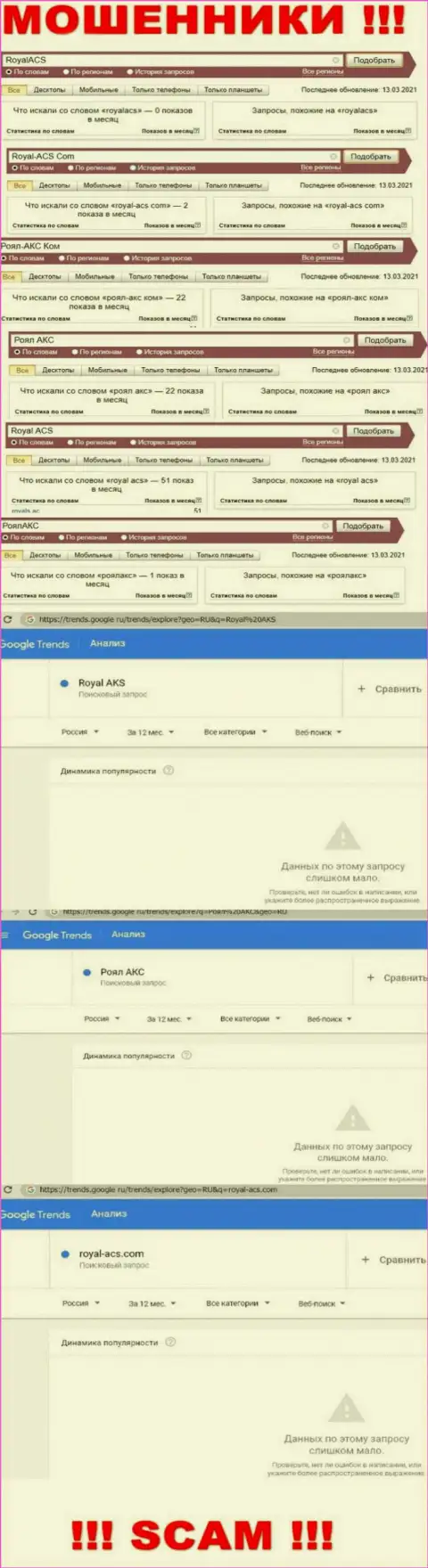 Статистические показатели поисков инфы о internet-лохотронщиках Royal ACS