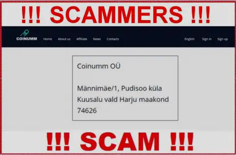 Coinumm OÜ scammers company address