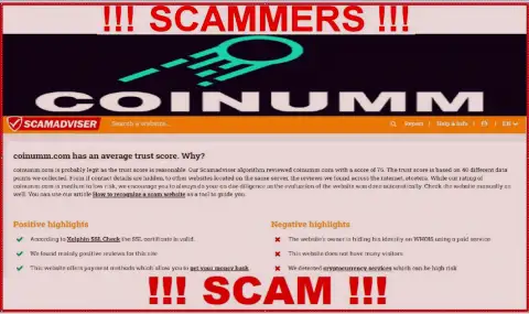 Information about Coinumm Com thiefs from ScamAdviser Com