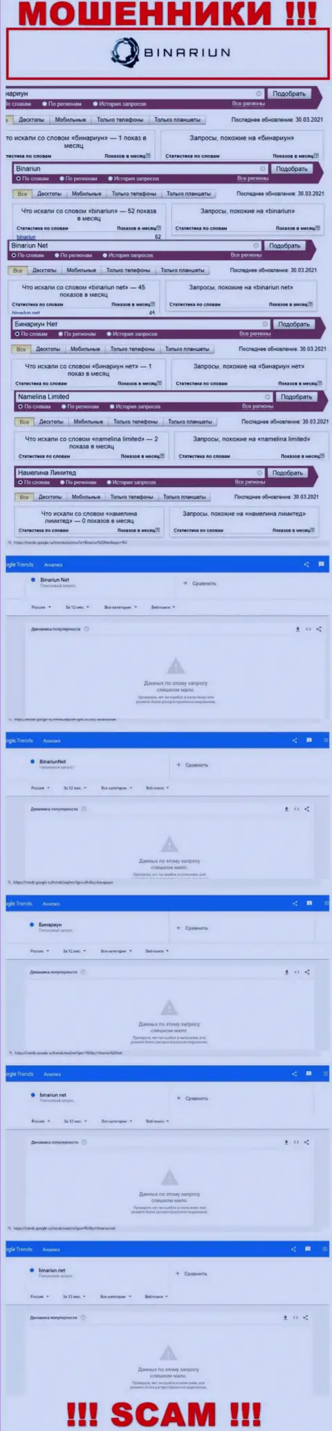 Статистические данные о запросах в поисковиках сети интернет данных об конторе Binariun