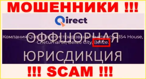 Контора Qirect Limited зарегистрирована в офшоре, на территории - Белиз