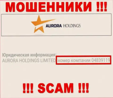 Номер регистрации мошенников AuroraHoldings, представленный на их официальном ресурсе: 04839119