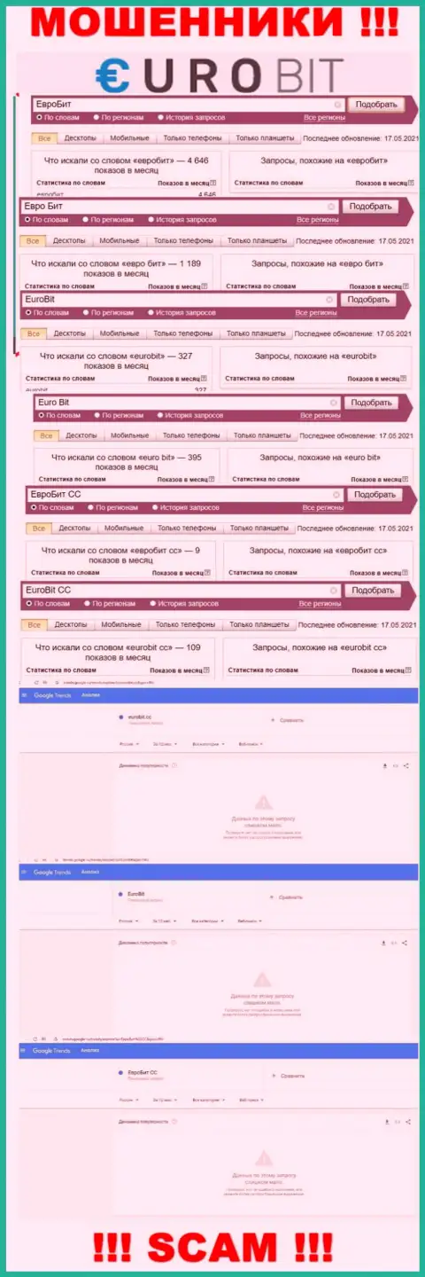 Как часто интересовались обманщиками EuroBit в интернет поисковиках ?