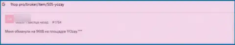 YOZay - это разводняк, негативная оценка автора представленного отзыва