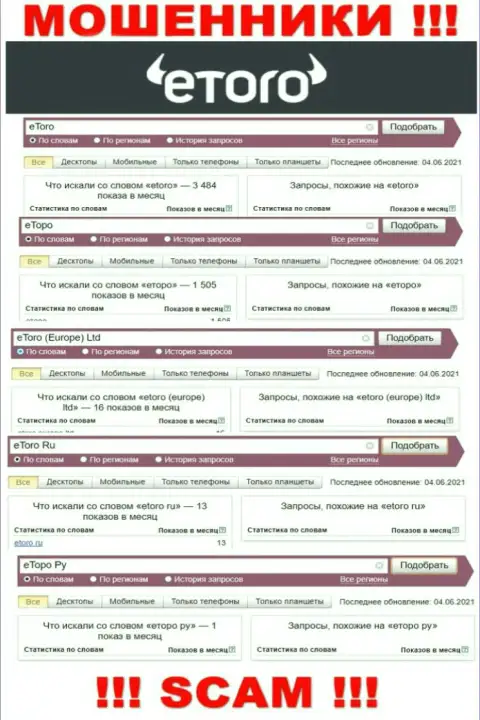 Вот такое число онлайн-запросов во всемирной паутине по обманщикам e Toro