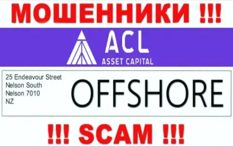 Оффшорный адрес регистрации Asset Capital - 25 Endeavour Street, Nelson South, Nelson 7010, NZ, инфа позаимствована с информационного портала компании