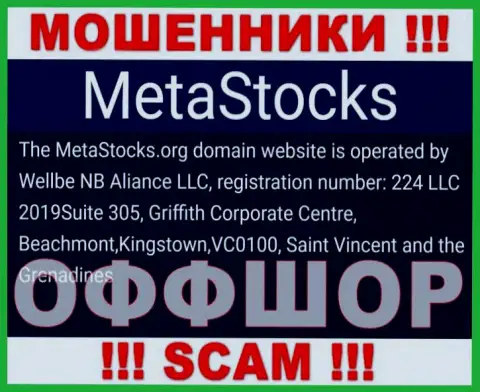 Suite 305, Griffith Corporate Centre, Beachmont, Kingstown, VC0100, Saint Vincent and the Grenadines - отсюда, с оффшора, шулера MetaStocks спокойно лишают средств своих наивных клиентов