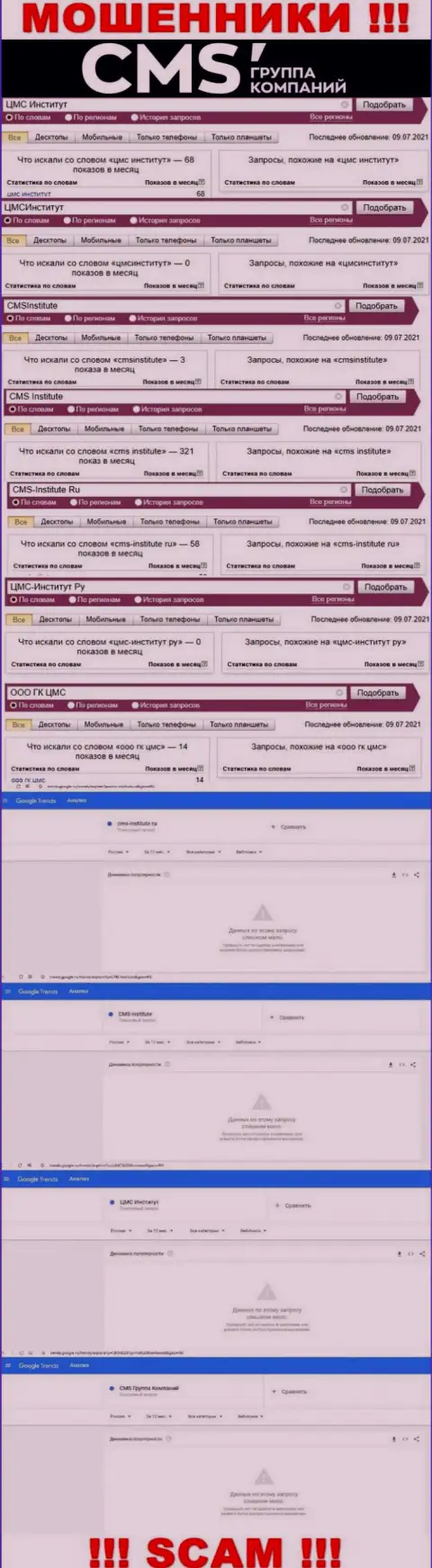 Анализ поисковых запросов по мошенникам CMS Группа Компаний в сети Интернет