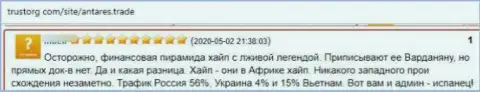 Отрицательный отзыв об надувательстве, которое постоянно происходит в конторе Antares Trade