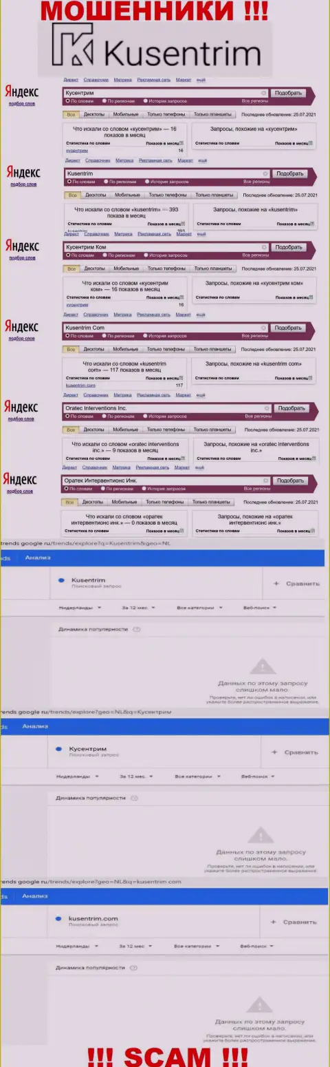 Статистика online-запросов по компании Kusentrim, будьте очень внимательны, ОБМАНЩИКИ