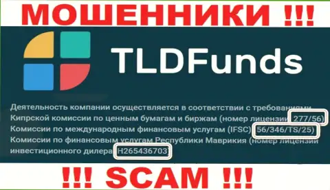 ТЛДФундс Ком представили на сайте лицензию, но ее существование мошеннической их сути не меняет