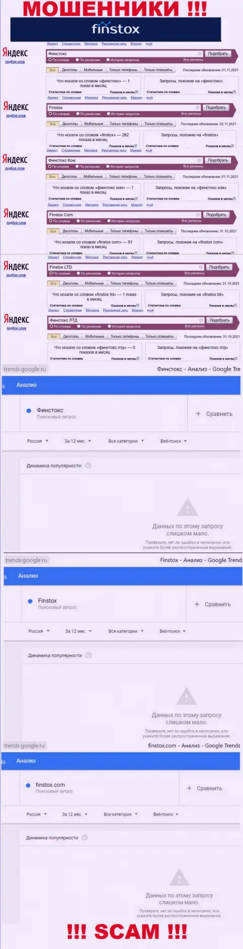 Статистические данные по бренду Finstox, сколько именно людей заинтересовались данными интернет мошенниками