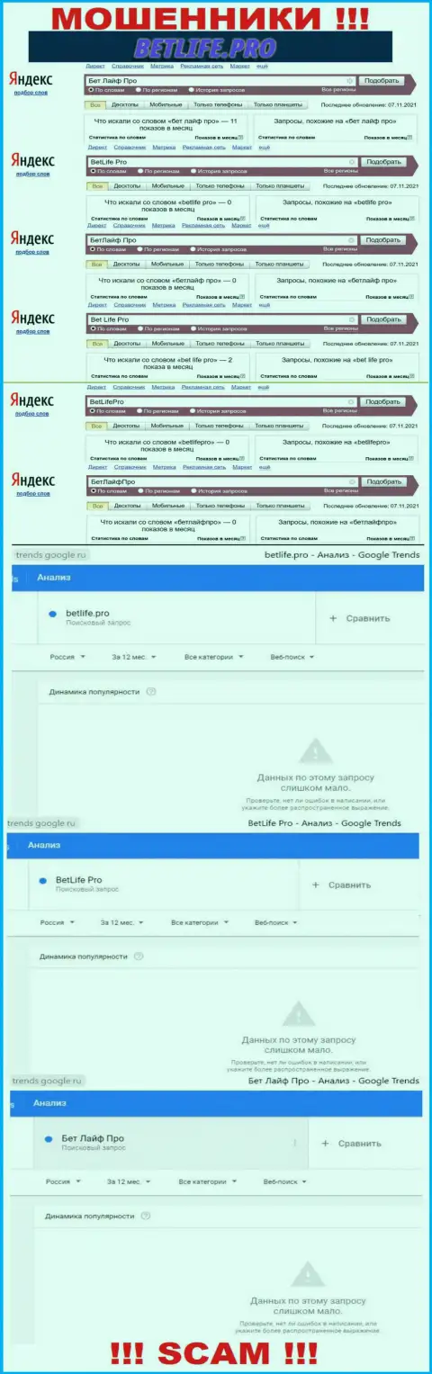 Какое количество брендовых online запросов в поисковиках интернет сети имеется по компании Bet Life Pro