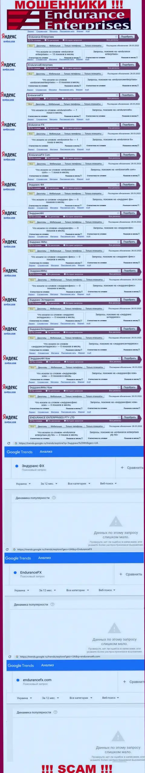 Статистические данные по запросам во всемирной сети интернет информации об мошенниках EnduranceFX Com