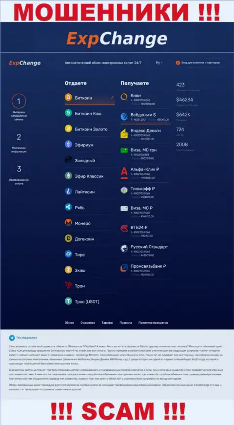 Официальный сайт ExpChange Ru - разводняк с заманчивой картинкой