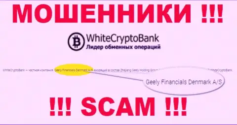 Юридическим лицом, управляющим мошенниками WhiteCryptoBank, является Geely Financials Denmark A/S