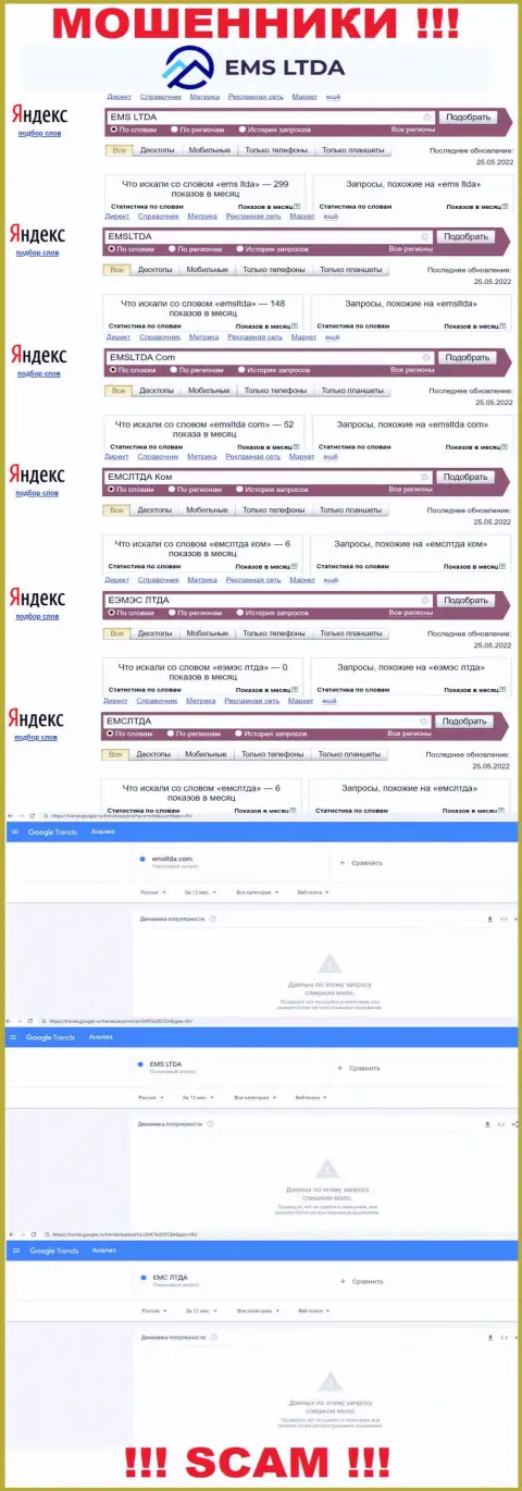 Статистика по бренду ЕМСЛТДА, сколько лохов заинтересовались данными internet-мошенниками