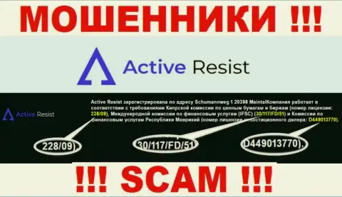 Совместно сотрудничать с ActiveResist НЕ РЕКОМЕНДУЕМ, невзирая на представленную лицензию на их web-сайте