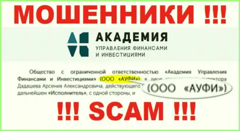 Юридическое лицо АУФИ - это ООО АУФИ, именно такую информацию предоставили мошенники на своем веб-сервисе