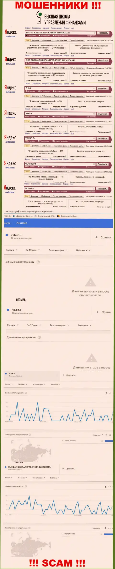 Статистические данные internet запросов в поисковиках касательно мошенников ВШУФ