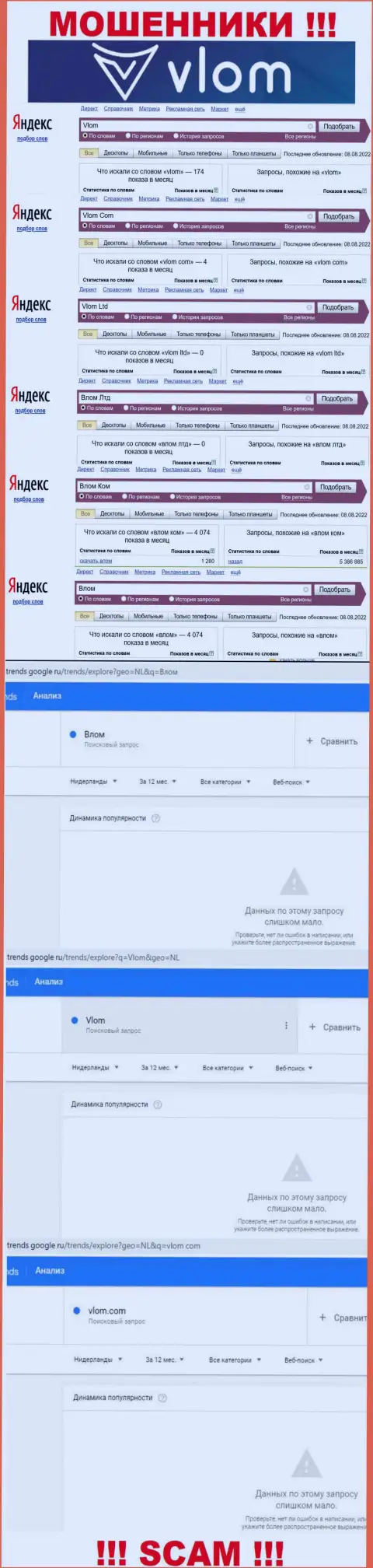 Подробный анализ количества online-запросов в поисковиках по мошенникам Влом