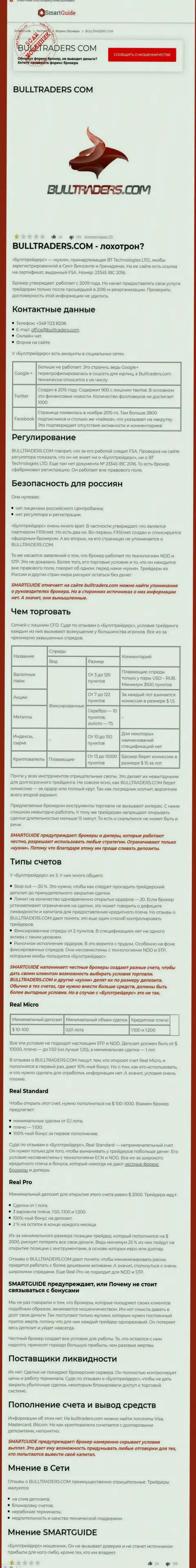 Финансовые средства НЕ ОТПРАВЛЯЙТЕ !!! В компании Bulltraders Com лохотронят и сливают вложенные деньги (обзор)