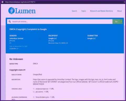 Жалоба на ресурс Forex-Brokers.Pro с публикацией об мошеннических комбинациях махинаторов Джет Казино