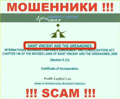 Официальное место регистрации мошенников Профит Капитал Групп - St. Vincent and the Grenadines