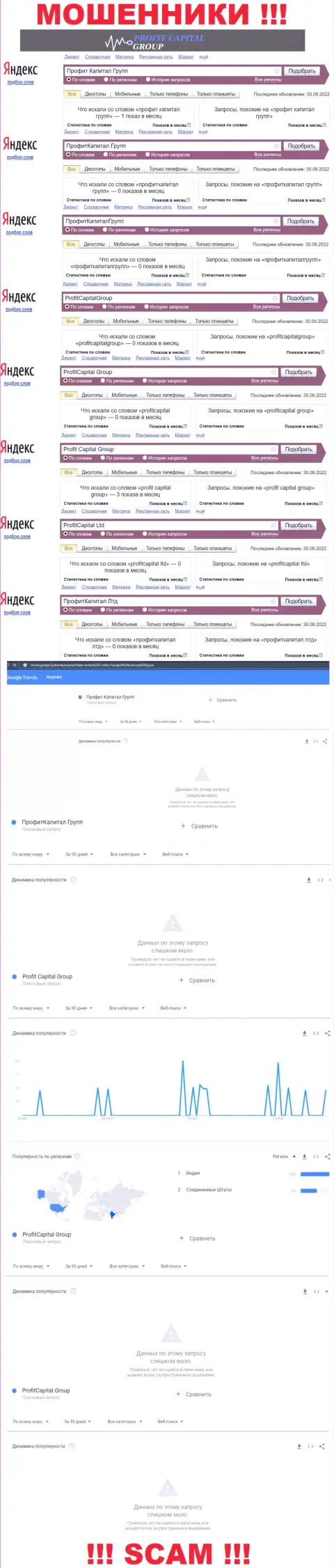 Анализ онлайн-запросов по мошенникам ПрофитКапиталГрупп во всемирной сети Интернет