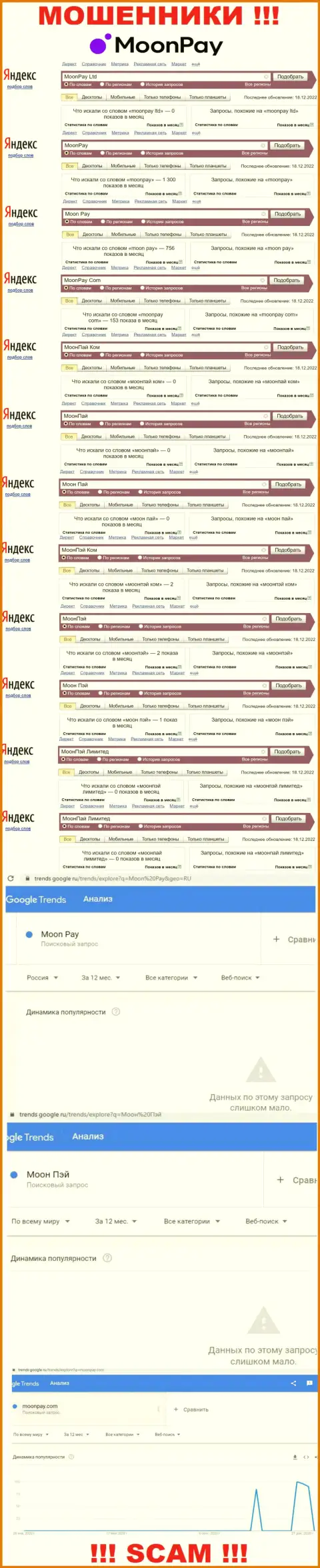 Суммарное число запросов в сети интернет по бренду мошенников Moon Pay