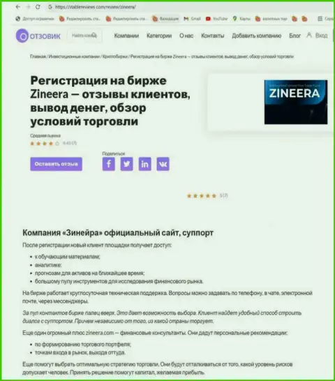 Об работе технической поддержки дилингового центра Зиннейра Ком в информационном материале на интернет-ресурсе Стейблревьюз Ком