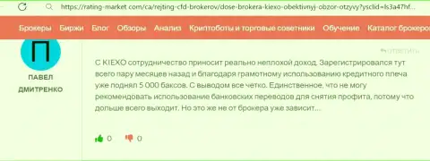 Отзыв клиента Киексо, размещенный на сайте Rating-Market Com, о возврате денежных средств с этой организации