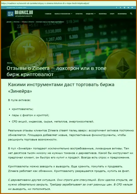 Обзор финансовых инструментов для торгов дилинговой компании Zinnera Com на информационном портале Роаднисе Ру