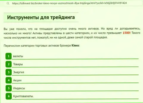 Инструменты рынка брокерской компании Киексо рассмотрены в информационной публикации на веб-сайте ФуллИнвест Биз