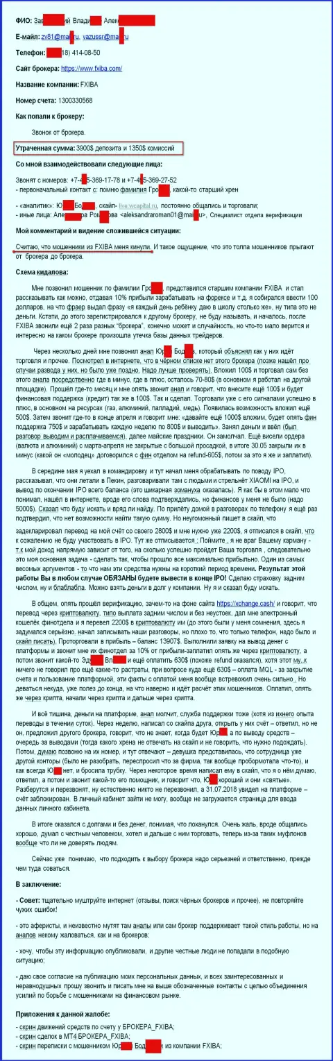 Эф Икс Ай Би Эй Ком облапошили еще одного валютного трейдера на сумму более пять тыс. долларов США - это РАЗВОДИЛЫ !!!