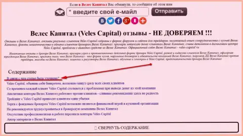 Veles International Ltd можно увидеть в зеркале veles-kapital.com (официальный веб-сервис)