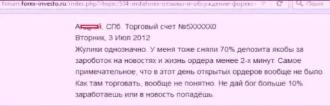 Отмена операций в ФОРЕКС компании Инста Форекс обычное действие, точка зрения создателя данного отзыва