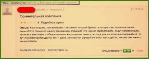 Автор отзыва пишет, что взаимодействие с махинаторами из Форекс дилинговой организации AmoTrader Com может окончится потерей денежных средств