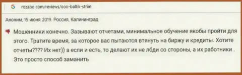 Обучающие курсы в ФОРЕКС брокерской организации Балтик-Стрим Ком - это стопроцентная ерунда, утверждает оставшийся без денег биржевой игрок в отзыве из первых рук