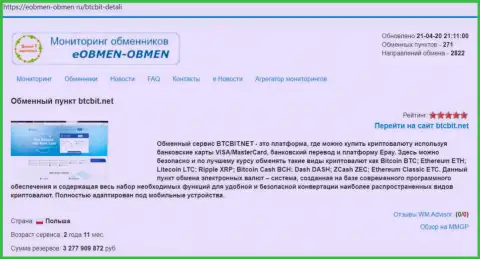 Информационная справка об организации BTC Bit на онлайн-ресурсе eobmen-obmen ru
