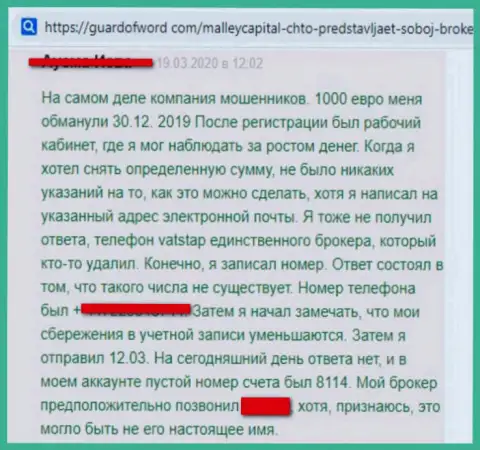 Советуем избегать попадания в загребущие лапы жульнического дилингового центра МаллейКапитал Ком - воруют средства (недоброжелательный реальный отзыв)